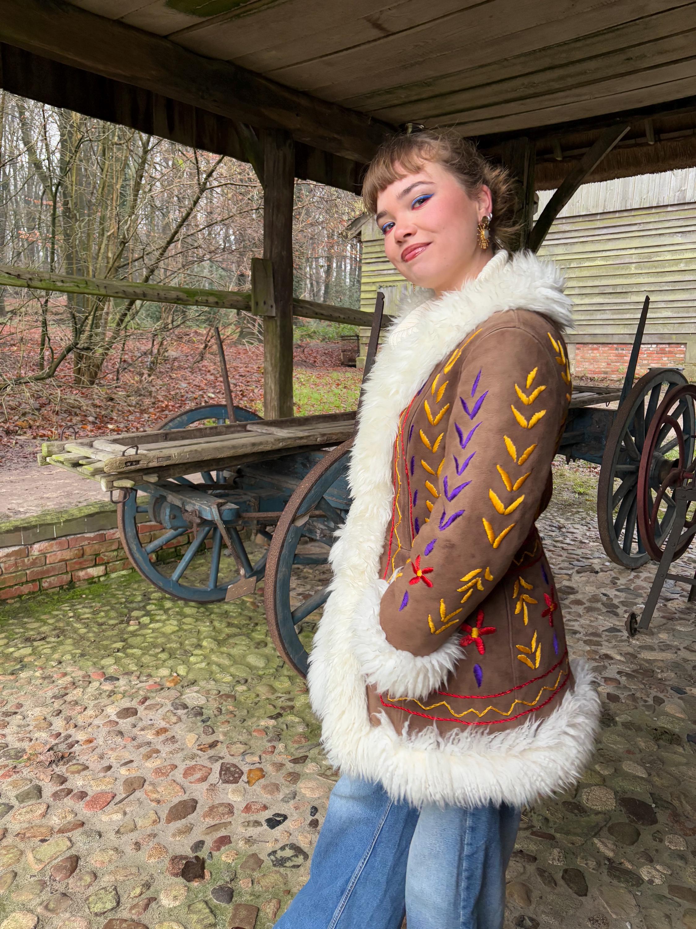 Handmade Afghan Penny Lane Embroidery Sheepskin Lammy Shearling Coat  Waistcoat Jacket - Size S - Etsy