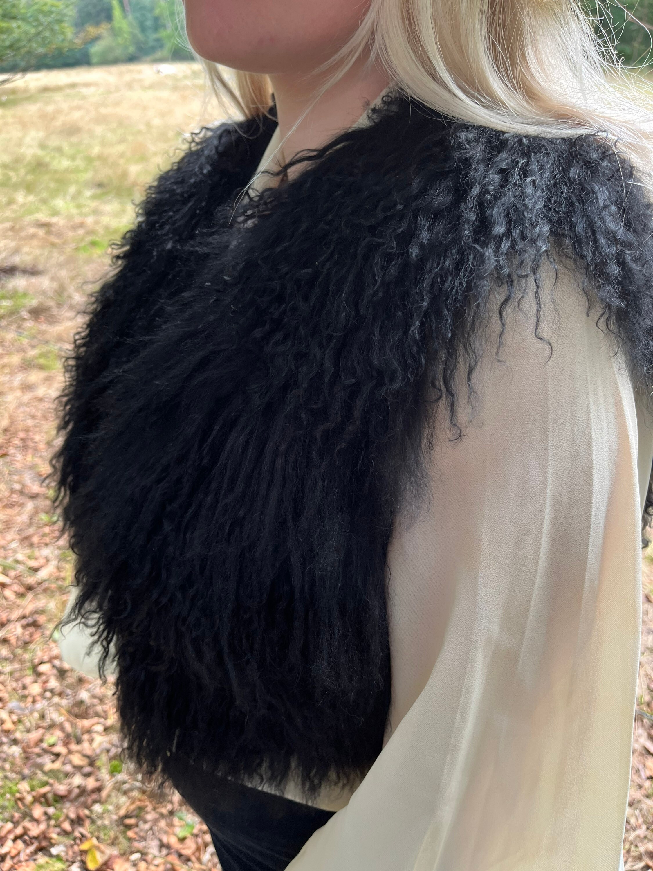 Penny Lane Mongolian Lamb Fur Vest, Black Mongolian Sheep Penny Lane Mongolian Lamb Fur Vest, Black Mongolian Sheep