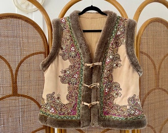 Vintage rare 1970s afghan lammy vest with zardosi work jacket