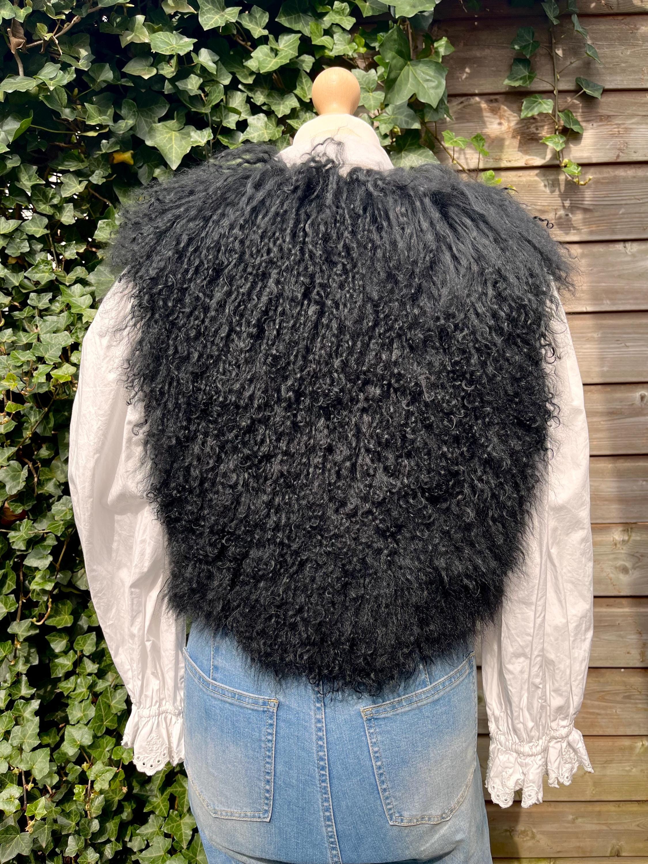 Penny Lane Mongolian Lamb Fur Vest, Black Mongolian Sheep Waistcoat, 80s Fluff Waistcoat Penny Lane Mongolian Lamb Fur Vest, Black Mongolian Sheep Waistcoat, 80s Fluff Waistcoat
