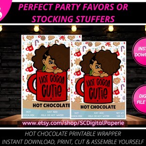 Hot Cocoa Cutie, Winter Favors, Stocking Stuffers and Party Favors, Digital Printables, Christmas Hot Cocoa Wrappers, Cocoa Packet for Girls