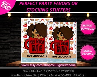 Hot Cocoa Cutie, Winter Favors, Stocking Stuffers and Party Favors, Digital Printables, Christmas Hot Cocoa Wrappers, Cocoa Packet for Girls