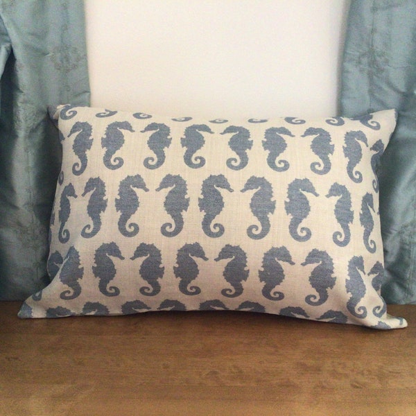 Housses de coussin Pivoine et Sauge Hippocampes Bleu Gustavien