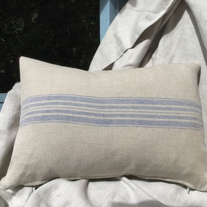 Grainsack Cushion Covers with Swedish blue, black or red Stripe.