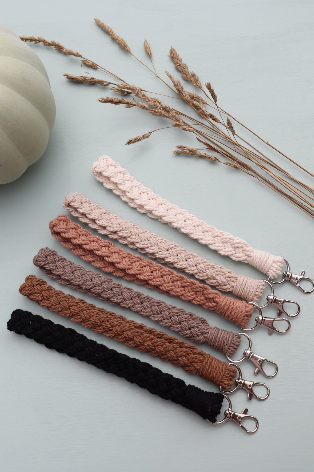 Macrame Braided Wristlet, Recycled Cotton Keychain, Key Fob Wristband