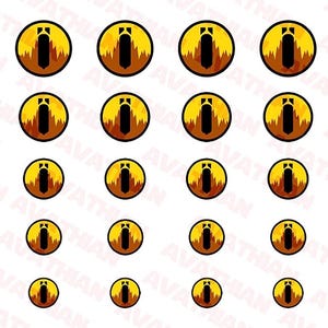 Puede incluir: Patrón repetido de pegatinas circulares. Cada pegatina presenta un diseño de ojo estilizado con un fondo amarillo y naranja y una forma central negra. Las pegatinas están sobre un fondo blanco.