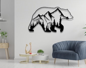 Bear Decorer, Home Decore, Mountain Wall Decorer, Bear Wall Decorer, Metal Wall Decorer, Wall Decorer, Decorator, Decorer, Gift-Her, Homely