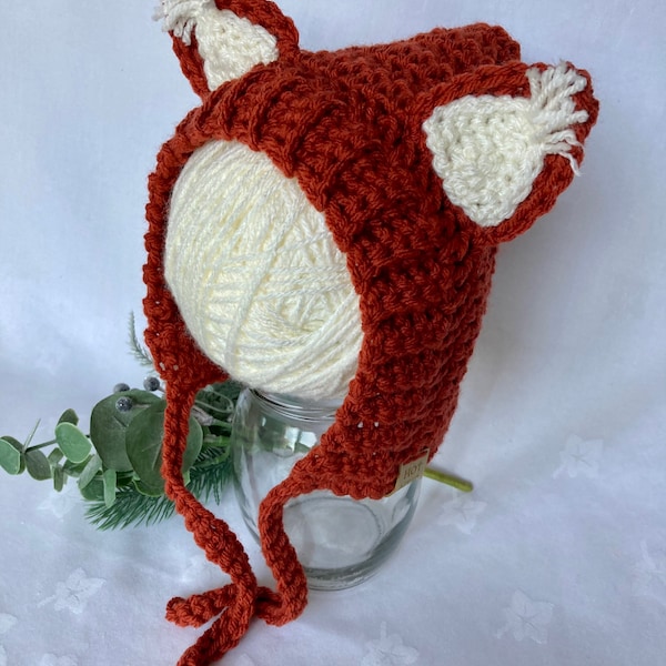 Handmade fox baby bonnet hat