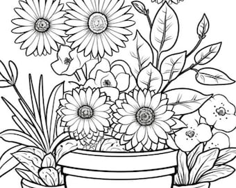 Potted Sunflower Adult Coloring Page