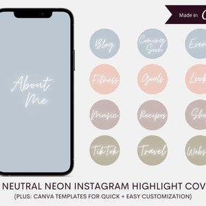 240 Neutral Neon Instagram Highlight Covers | Instagram Stories | Social Media Templates | Instant Download | Neon Text | Editable In Canva
