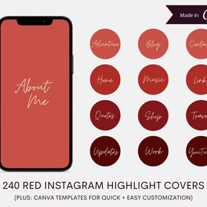 240 Red Instagram Highlight Covers | Instagram Stories | Social Media Templates | Instant Download | IG Templates | Editable In Canva