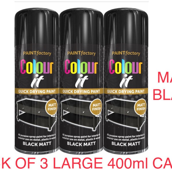 Pack Of 3 Large 400ml Cans Matt Black Spray Paint