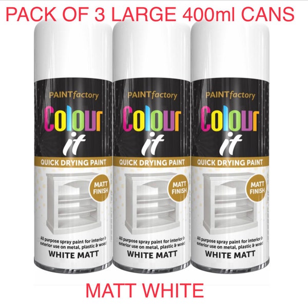 Pack Of 3 Large  400ml Cans Matt White  Spray Paint