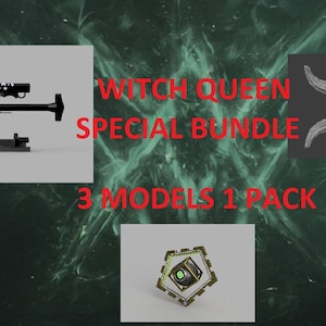 Puede incluir: Un paquete de modelos impresos en 3D que incluye tres modelos de la expansión Witch Queen para Destiny 2. El paquete incluye una espada, una pistola y una nave espacial. Los modelos están impresos en plástico gris y están listos para ser pintados.