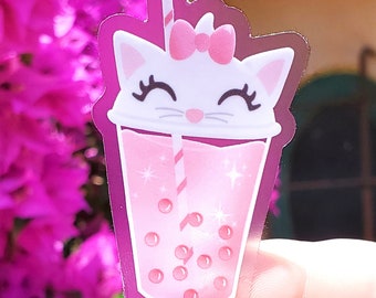 Sticker vinyle imperméable transparent tasse Marie Boba - Sticker bouteille aristochats Disney pour téléphone portable - Cadeaux pour elle