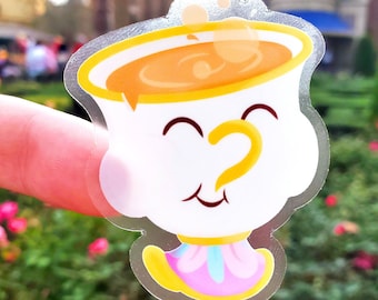 Chip Blowing Bubbles Transparent Waterproof Sticker - Disney Beauty and the Beast Decal for Journal, Bottle, Phone