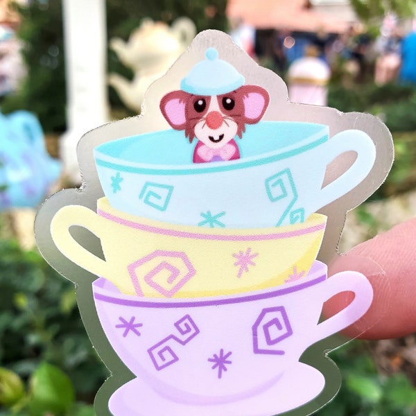 Mad Tea Party Dormouse Waterproof Transparent Vinyl Sticker - Disney Alice in Wonderland Decal