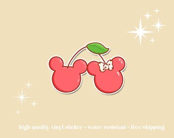 Sticker vinyle imperméable Mickey et Minnie cerises