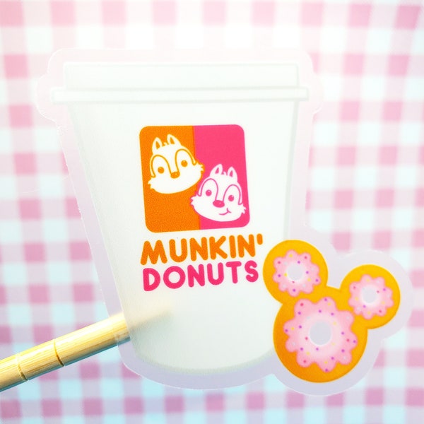 Munkin Donuts Waterproof Transparent Vinyl Sticker - Disney Cute Dunkin Donuts Bottle Journal Decal Gifts