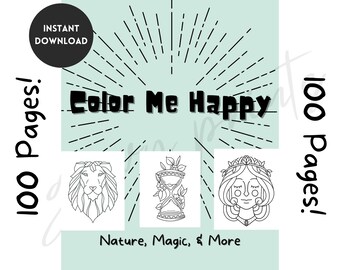 Coloring Book Pages, Nature and Magic 100 Pages, Digital Download