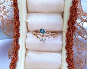 London Blue Topaz & Aquamarine Spiral Ring with Rose Gold Band