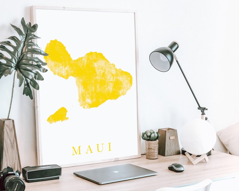 Maui Island Printable Wall Art, Tropical Abstract Print Art, Maui Map ...
