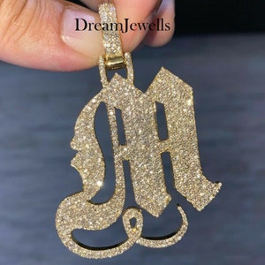 Custom Made Old English Initial Letter M Pendant / CZ / Moissanite Round Diamond / 3D ice Out / Your Dream Pendant 925 Sterling Silver 2.5 inc