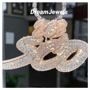 Pingente de carta feito à mão personalizado/cz/moissanite redondo diamante/3d ice out/seu sonho pingente 925 prata esterlina 2.5 polegadas