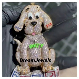 Niestandardowy ręcznie wykonany wisiorek z motywem psa hiphopowego / cyrkonia / okrągły diament Moissanite / 3D ice Out / wisiorek Twoich marzeń 925 srebro 2,5 cala