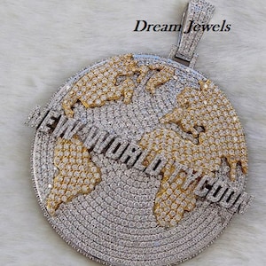 Pingente de prata personalizado feito à mão mundo/cz/diamante moissanite/3d ice out/seu sonho pingente prata esterlina 925 2 polegadas