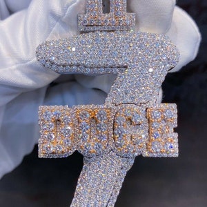 Pingente feito à mão personalizado letra 7 duge/cz/moissanite diamante redondo/3d ice out/seu sonho pingente 925 prata esterlina 2.5 polegadas