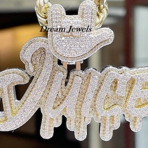 Pingente de letra feito à mão personalizado/CZ/Moissanite diamante redondo/3D gelo fora/pingente do seu sonho prata esterlina 925