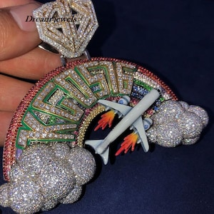 Avião hiphop feito à mão personalizado/cz/moissanite redondo diamante/3d ice out/seu sonho pingente prata esterlina 925