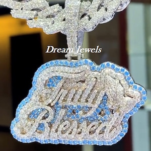 Pingente de carta feito à mão personalizado com fundo água-marinha/cz/diamante moissanite/3d ice out/pingente do seu sonho prata esterlina 925