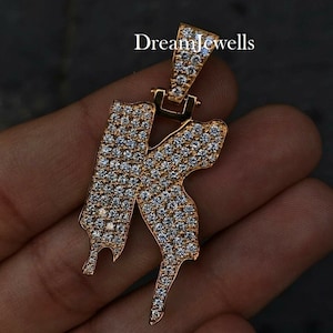 Pingente personalizado feito à mão com letra K/CZ/Moissanite diamante redondo/3D ice Out/Seu sonho pingente 925 prata esterlina 2,5 polegadas
