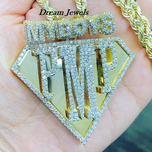 Pingente personalizado feito à mão com acabamento dourado em letras/cz/moissanite diamante redondo/3d ice out/seu sonho pingente prata esterlina 925
