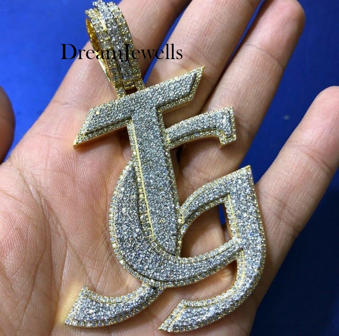 Custom Made Letter JG Cursive Writing Pendant Cz moissanite