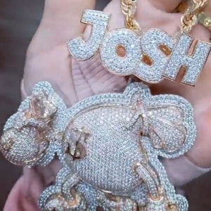 Colgante de dibujos animados de hiphop money bag hecho a mano / CZ / Moissanite Diamond / 3D ice Out / Your Dream Pendant 925 Sterling Silver