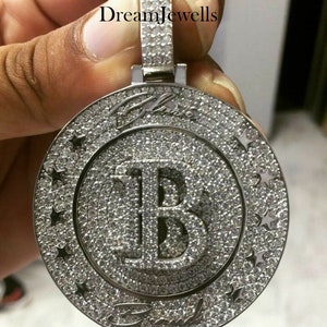 Pingente personalizado feito à mão letra BB/CZ/Moissanite diamante redondo/3D gelo fora/seu sonho pingente 925 prata esterlina 2,5 polegadas