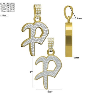 Pingente personalizado feito à mão com letra P/CZ/Moissanite diamante redondo/3D ice Out/Seu sonho pingente 925 prata esterlina 2,5 polegadas