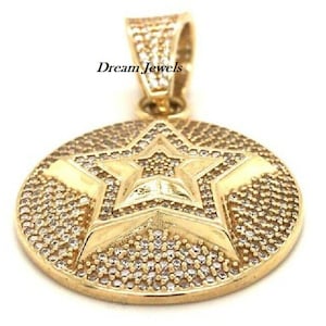 Colgante redondo Hiphop Star hecho a mano / CZ / Moissanite Round Diamond / 3D ice Out / Your Dream Pendant 925 Sterling Silver 2 pulgadas