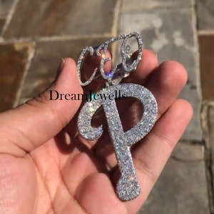 Custom Hand Made Letter P CEO Name Colgante / CZ / Moissanite Round Diamond / 3D ice Out / Your Dream Pendant 925 Sterling Silver 2.5 inch
