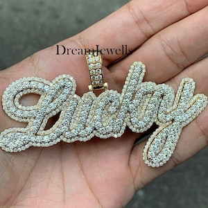 Pingente personalizado feito à mão com letra G/CZ/Moissanite diamante redondo/3D ice Out/Seu sonho pingente 925 prata esterlina 2,5 polegadas