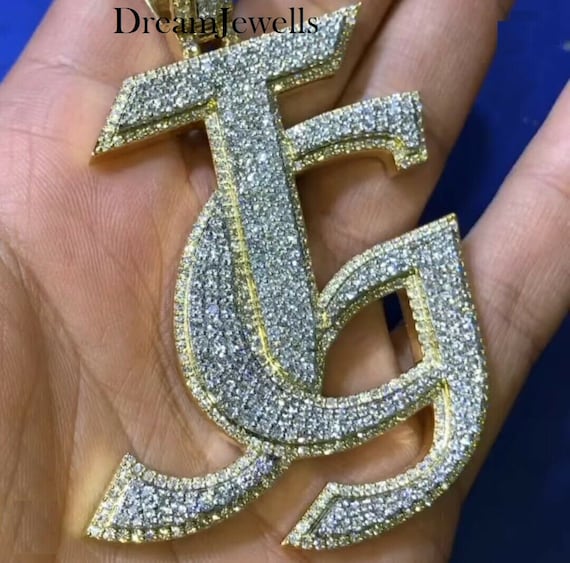 Custom Made Letter JG Cursive Writing Pendant Cz moissanite