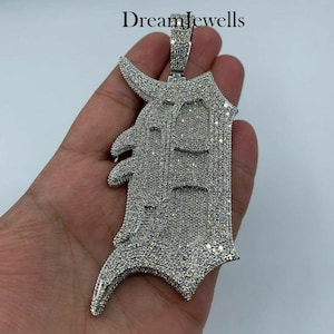 Custom Made Letter D Old English Letter Pendant / CZ / Moissanite Round Diamond / 3D ice Out / Your Dream Pendant 925 Sterling Silver 2.5 inch
