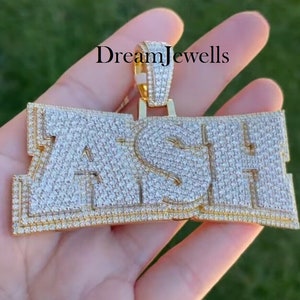 Custom Hand Made Bold Letter ASH Colgante / CZ / Moissanite Round Diamond / 3D ice Out / Your Dream Pendant 925 Sterling Silver 2.5 inch
