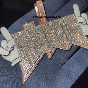 Pingente de carta feito à mão personalizado/CZ/Diamante Moissanite/3D ice Out/Pingente do seu sonho prata esterlina 925