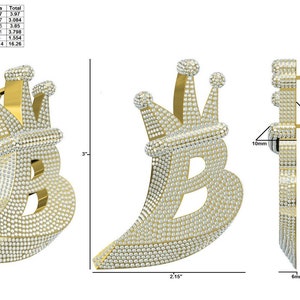 Colgante de diamante hecho a mano carta B colgante personalizado / CZ / diamante de moissanita / hielo 3D / colgante de su sueño 925 plata esterlina de 2,5 pulgadas