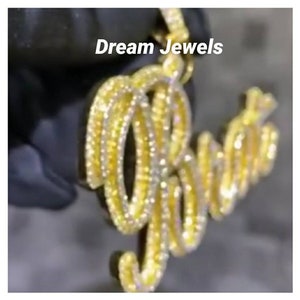 Pingente de carta feito à mão personalizado/cz/moissanite redondo diamante/3d ice out/seu sonho pingente 925 prata esterlina 2 polegadas