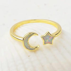 Verstellbarer MOND & STERN Ring | Stapelbarer Ring | Gold Ring | Statement Ring